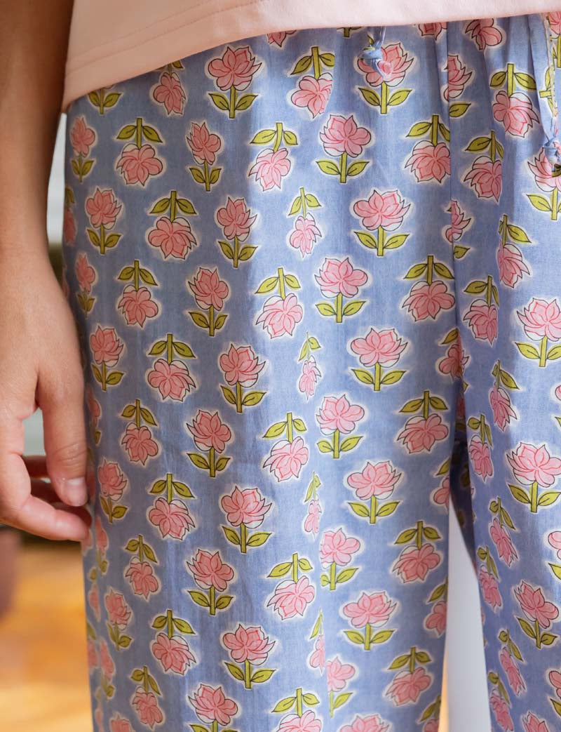 Pantalon bleu & fleuri Niko