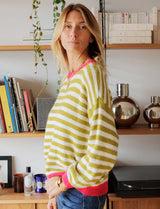 Pull écru, olive & fuchsia Mendi
