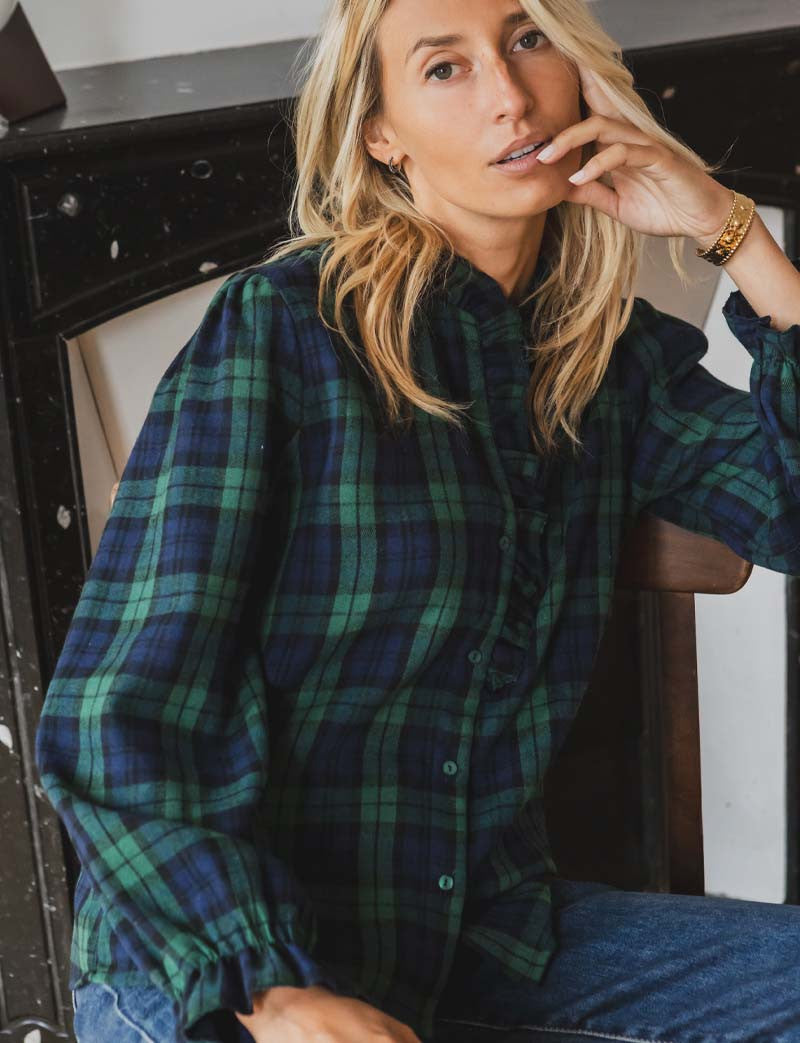 Draven navy &amp; green tartan shirt