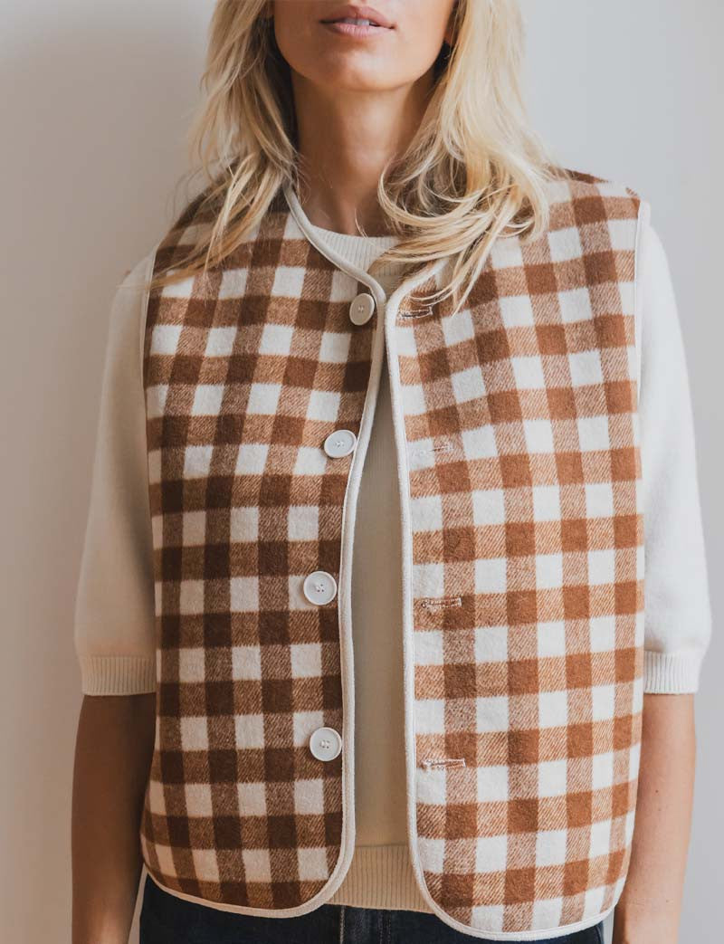 Tima reversible camel &amp; ecru vest