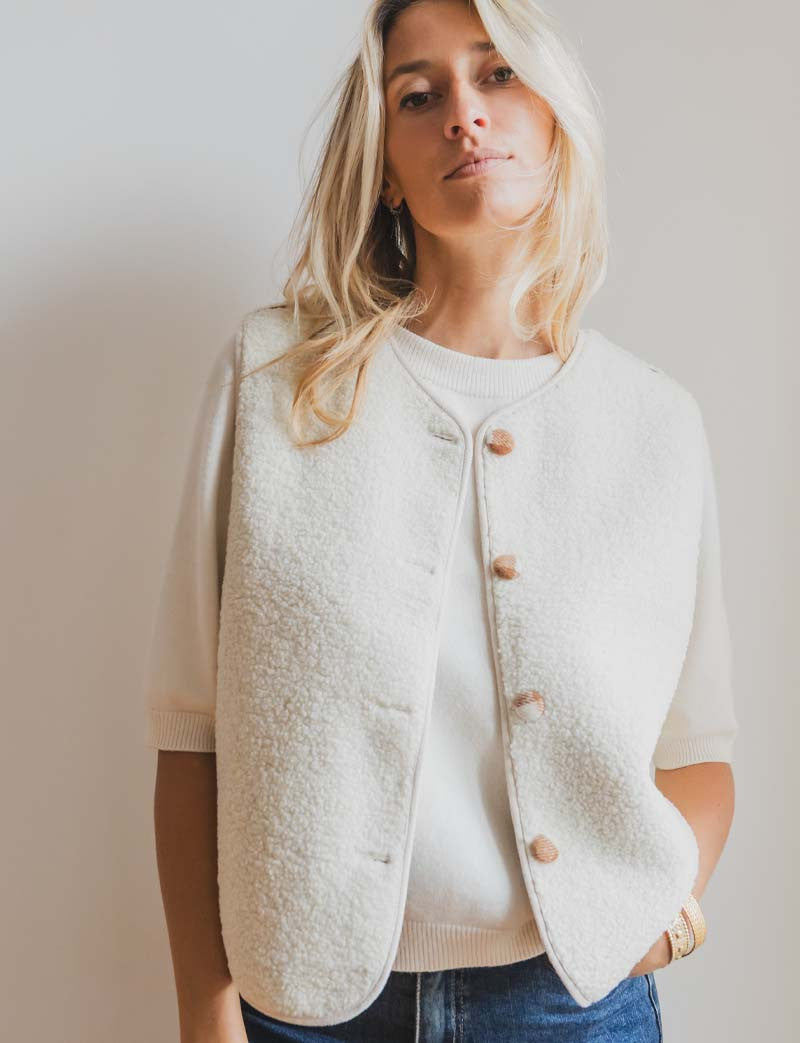 Tima reversible camel &amp; ecru vest