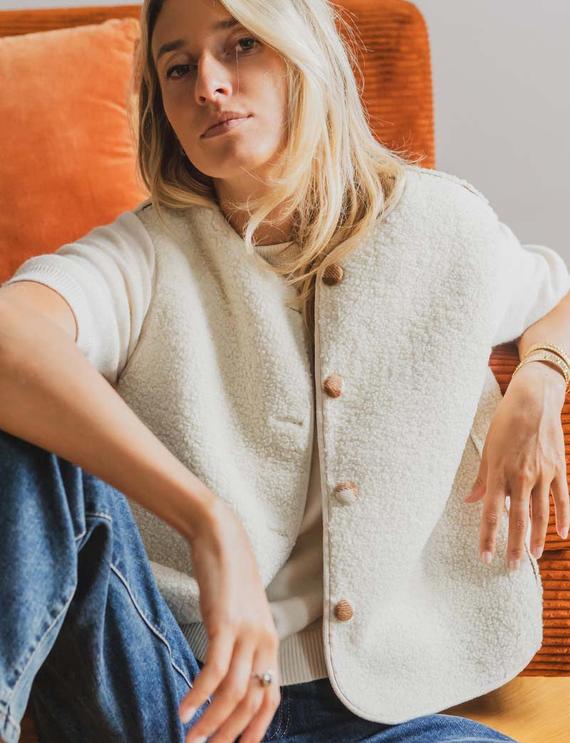 Tima reversible camel &amp; ecru vest