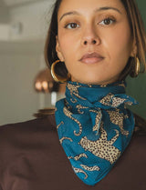 Foulard bleu canard & léopard Zair