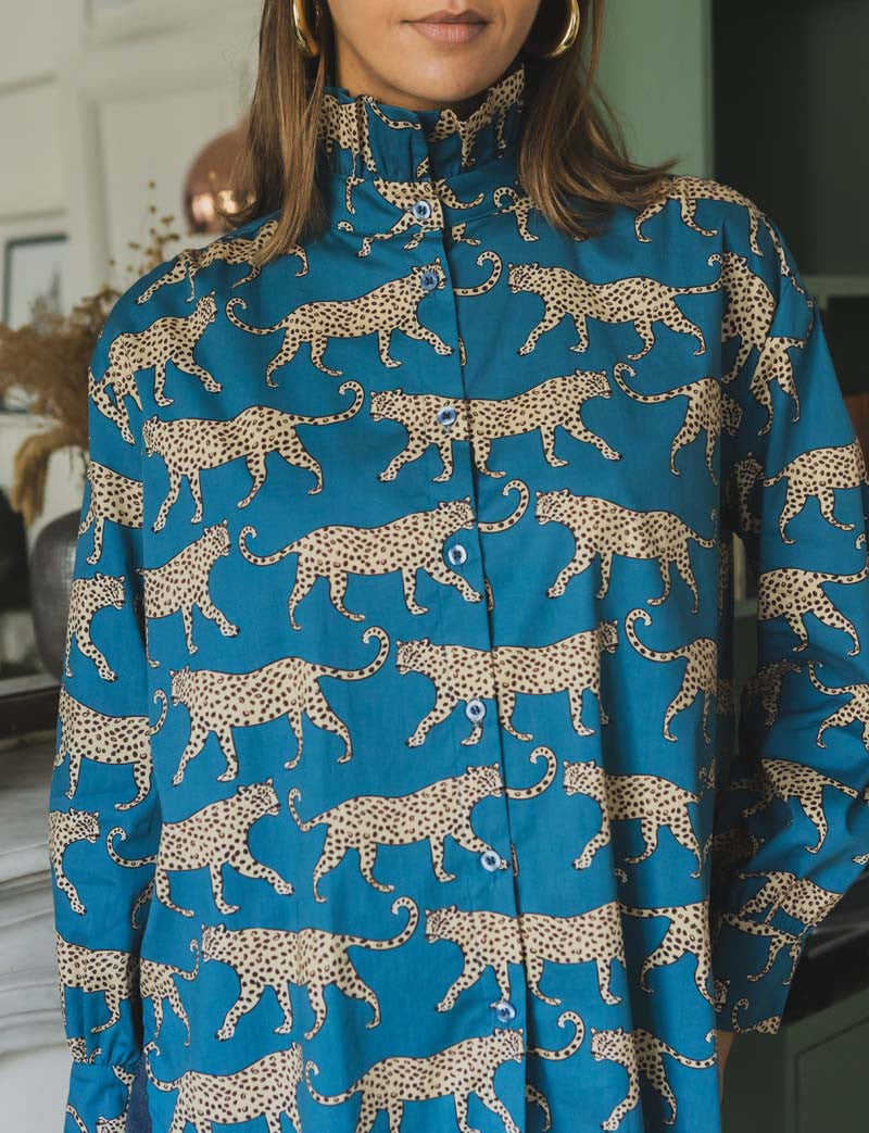 Chemise bleu canard & léopard Zair