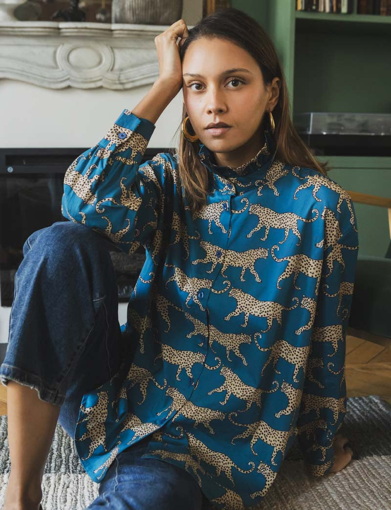 Chemise bleu canard & léopard Zair