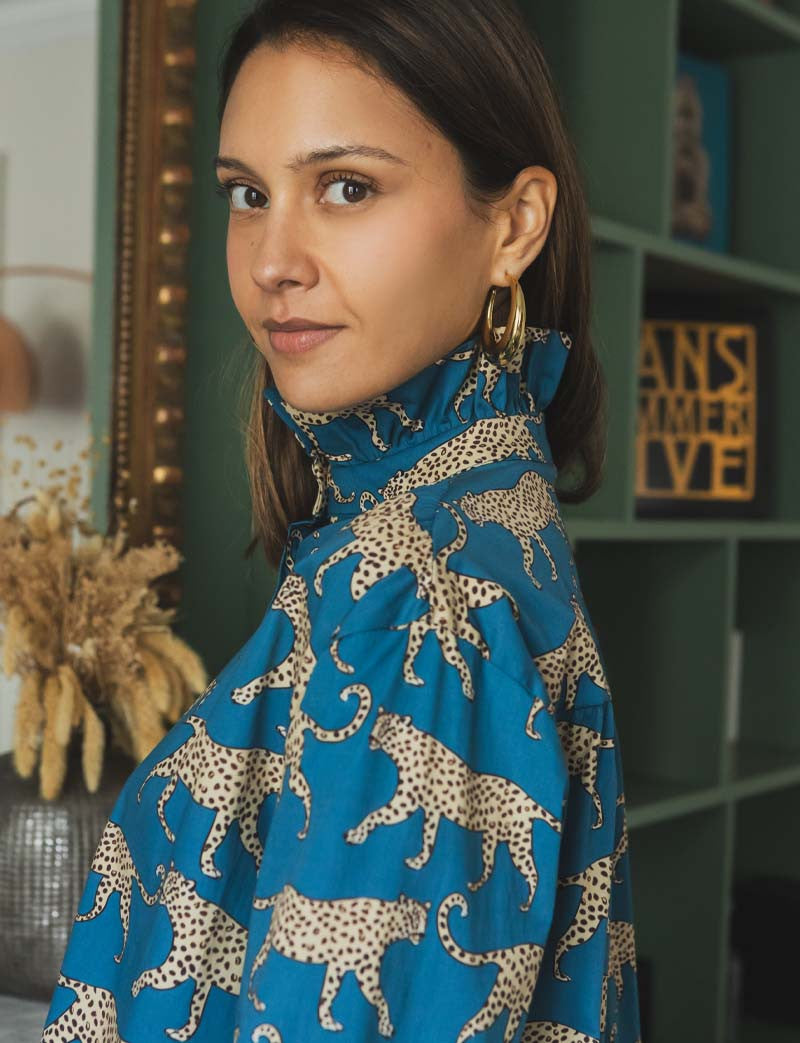 Chemise bleu canard & léopard Zair