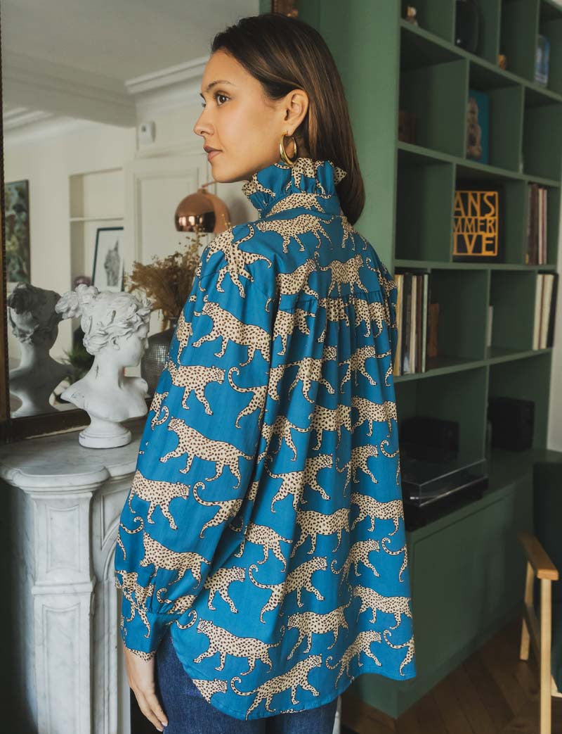 Chemise bleu canard & léopard Zair
