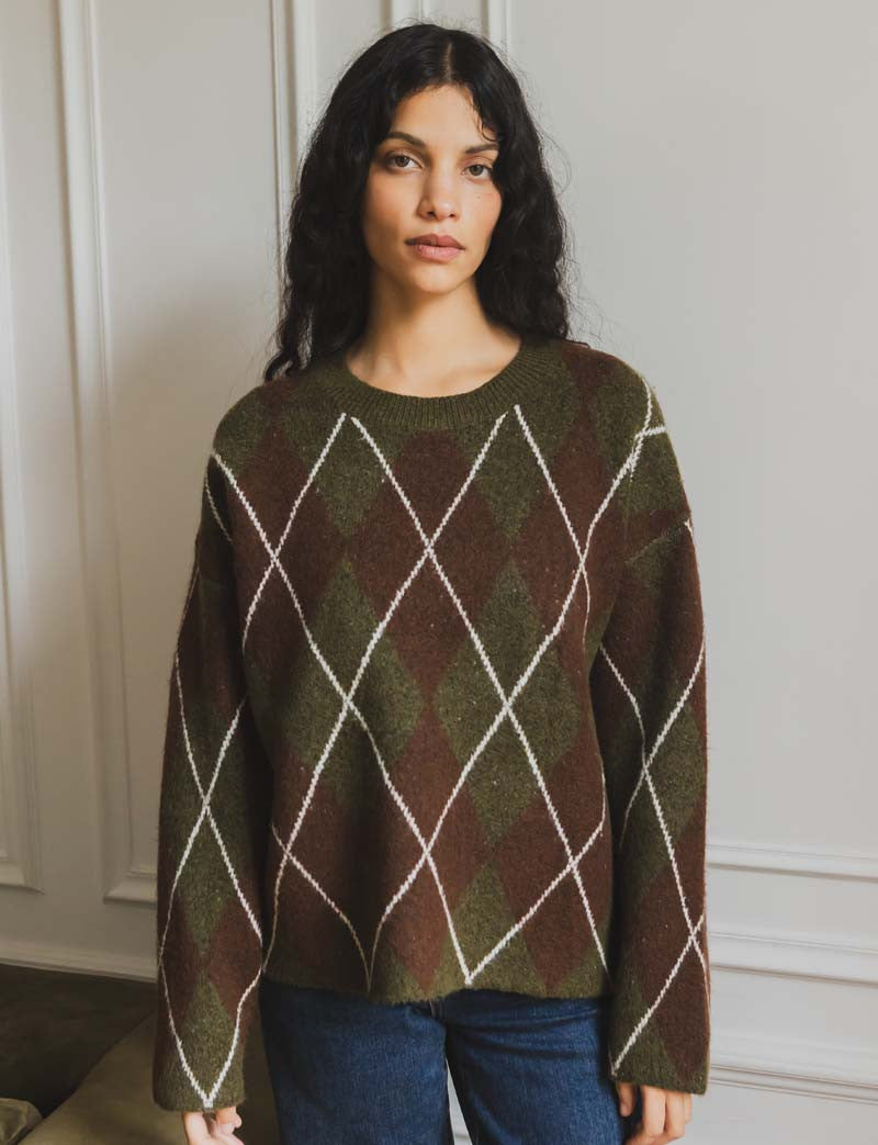 Pull olive & marron Yalven