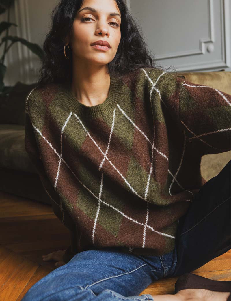 Pull olive & marron Yalven