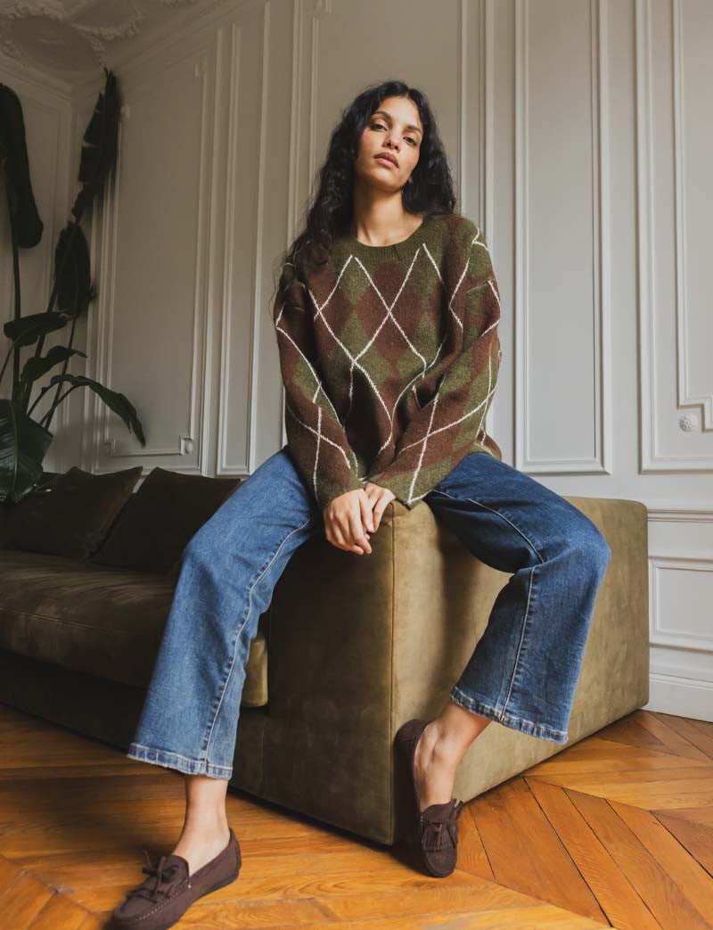 Pull olive & marron Yalven