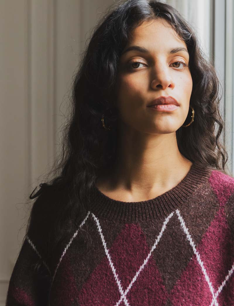 Pull bordeaux & marron Yalven