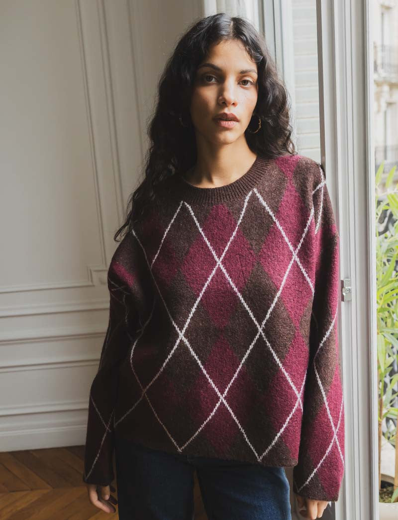 Pull bordeaux & marron Yalven