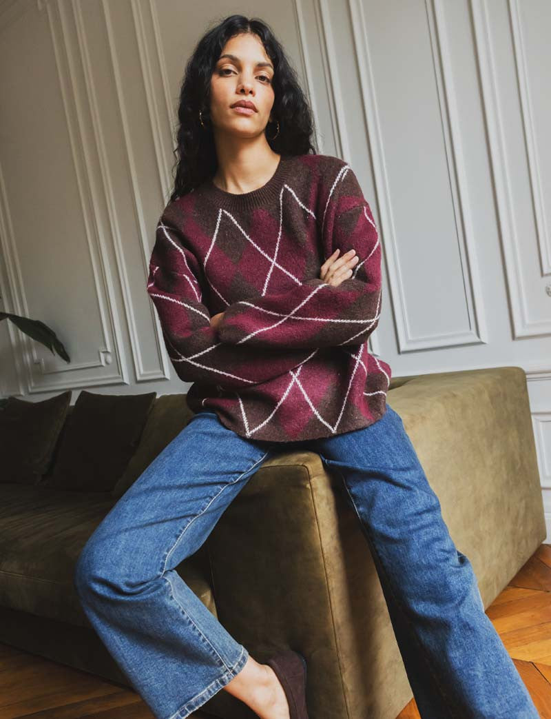 Pull bordeaux & marron Yalven