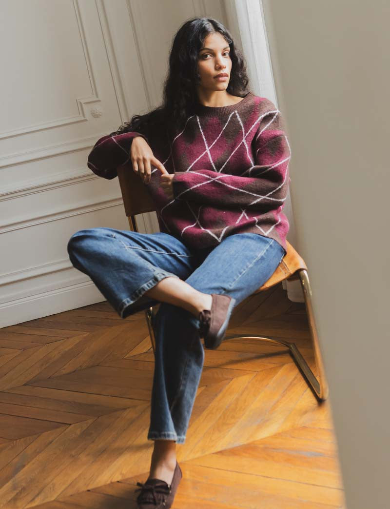 Pull bordeaux & marron Yalven