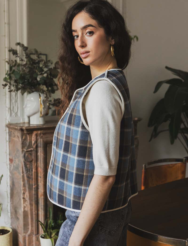 Barya reversible blue &amp; ecru vest