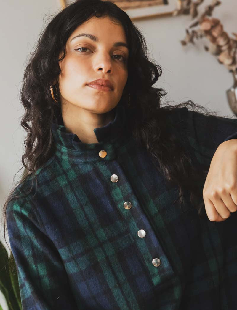 Chemise tartan marine & verte Leti