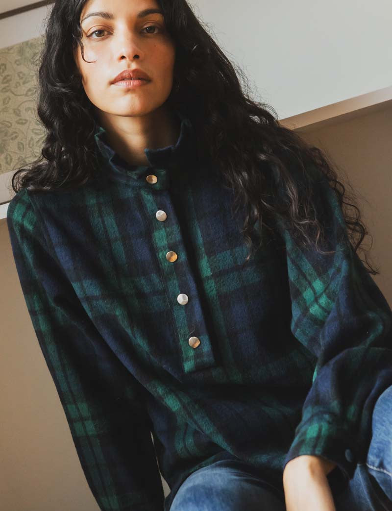 Chemise tartan marine & verte Leti