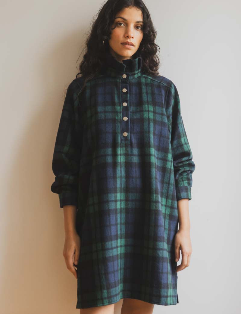 Robe tartan marine & verte Rosely