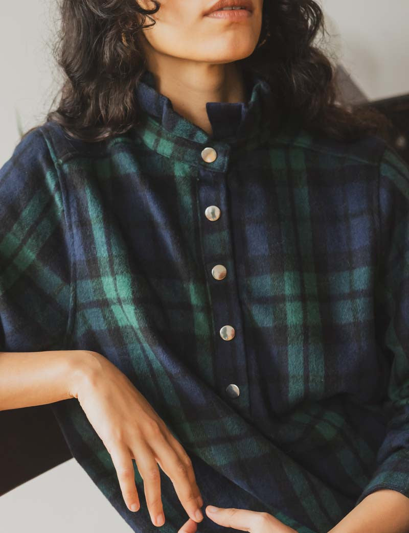 Robe tartan marine & verte Rosely