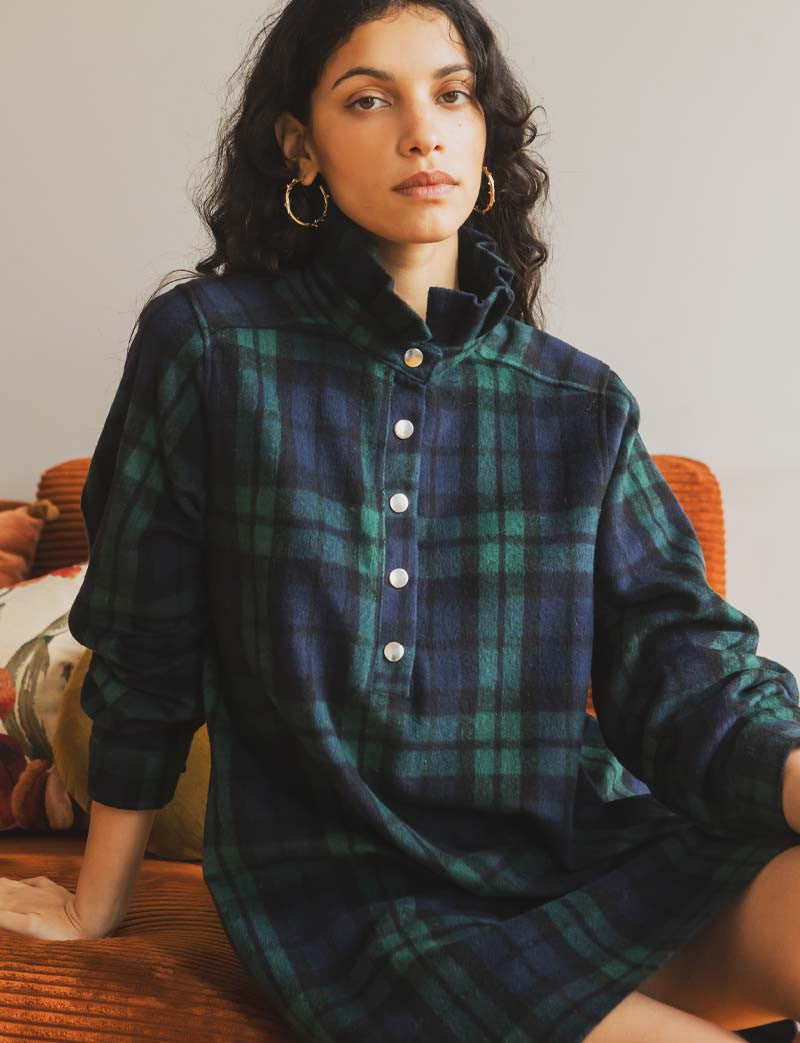 Robe tartan marine & verte Rosely