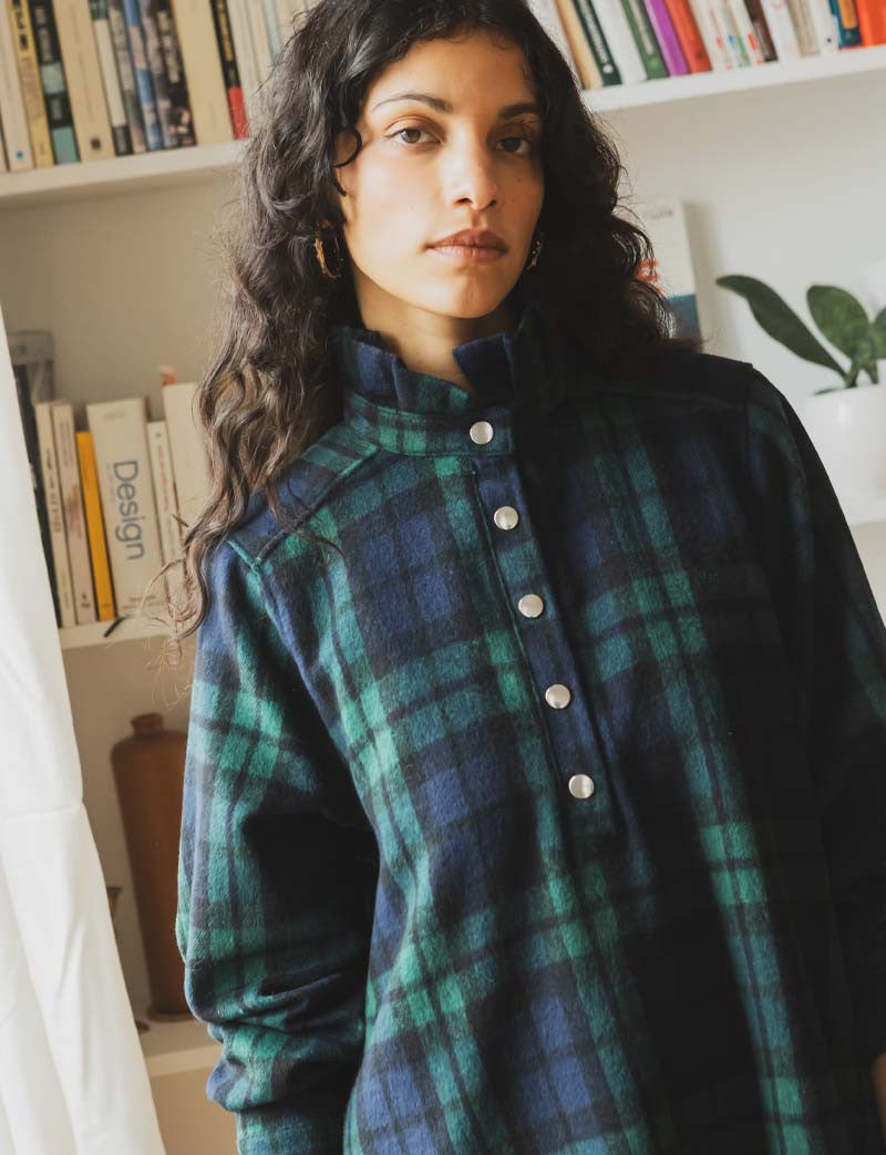 Robe tartan marine & verte Rosely