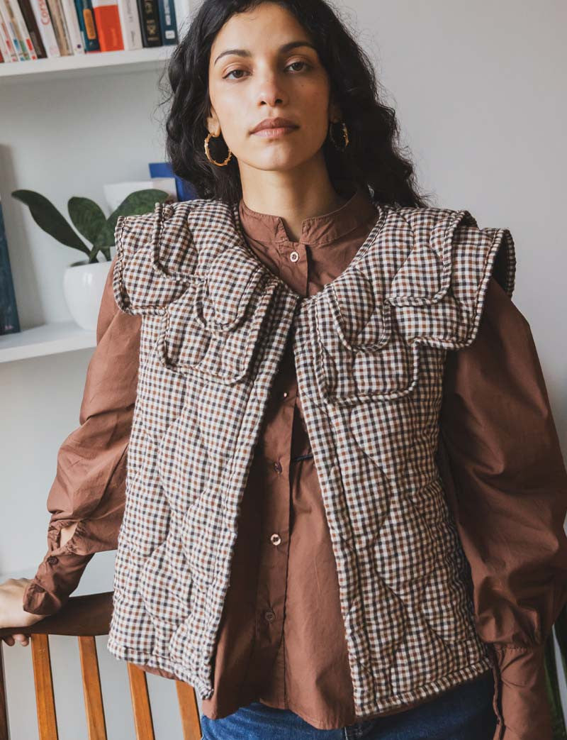 Gilet à carreaux camel Garsy