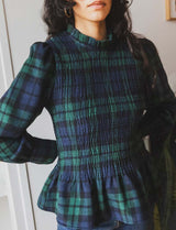 Blouse tartan marine & verte Belys