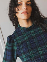 Blouse tartan marine & verte Belys