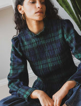 Blouse tartan marine & verte Belys