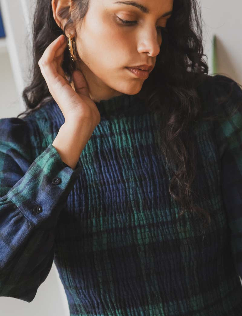 Blouse tartan marine & verte Belys