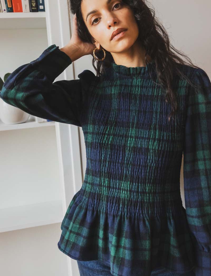 Blouse tartan marine & verte Belys