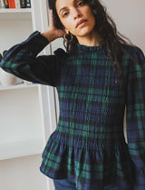 Blouse tartan marine & verte Belys