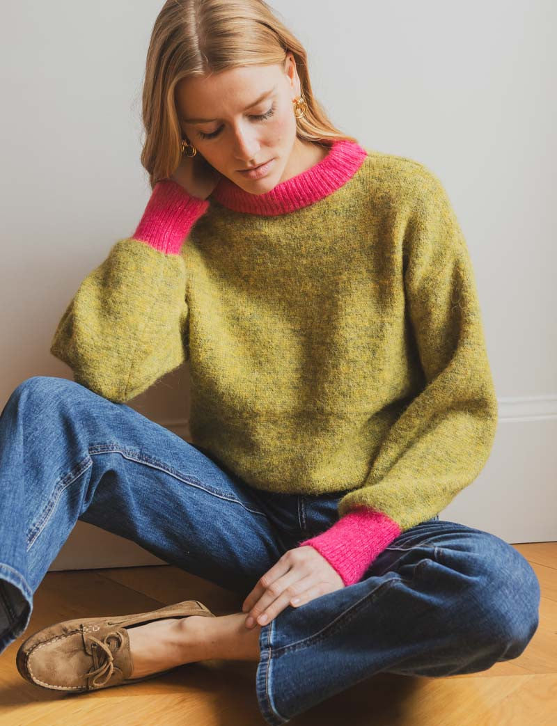 Pull vert & fuchsia Niels