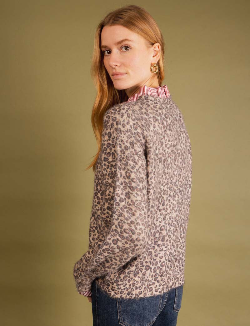 Cardigan léopard & rayures rouge Floran