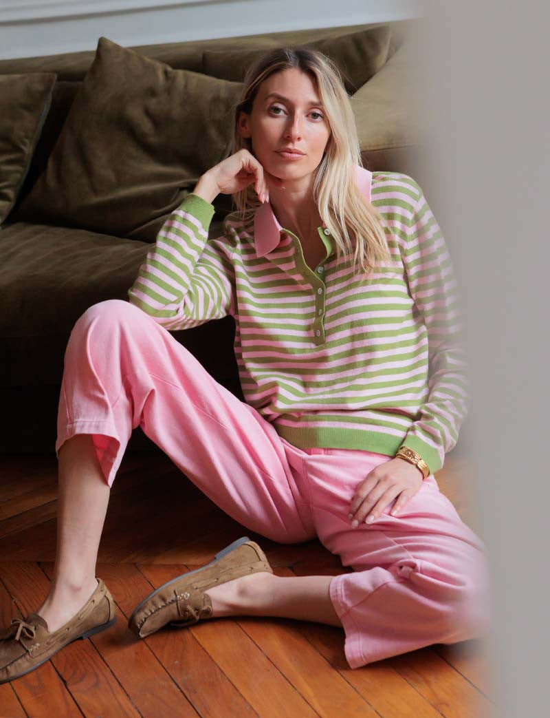 Pull rose & vert Koren