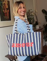 Cabas à rayures marine & Amour