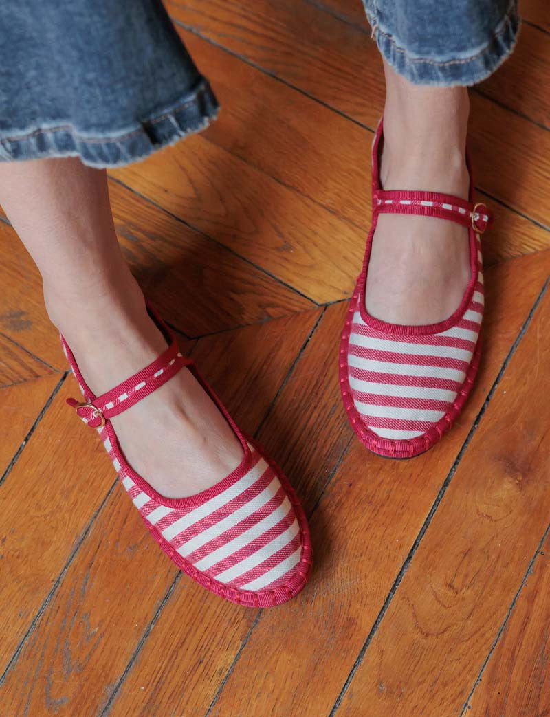 Ballerines à rayures rouge Azra