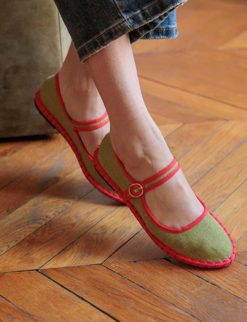 Ballerines verte & rouge Dizy
