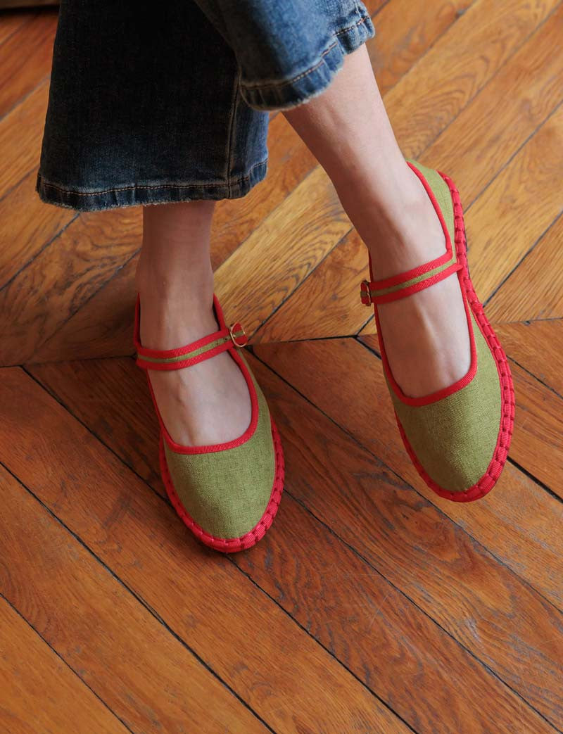 Ballerines verte & rouge Dizy