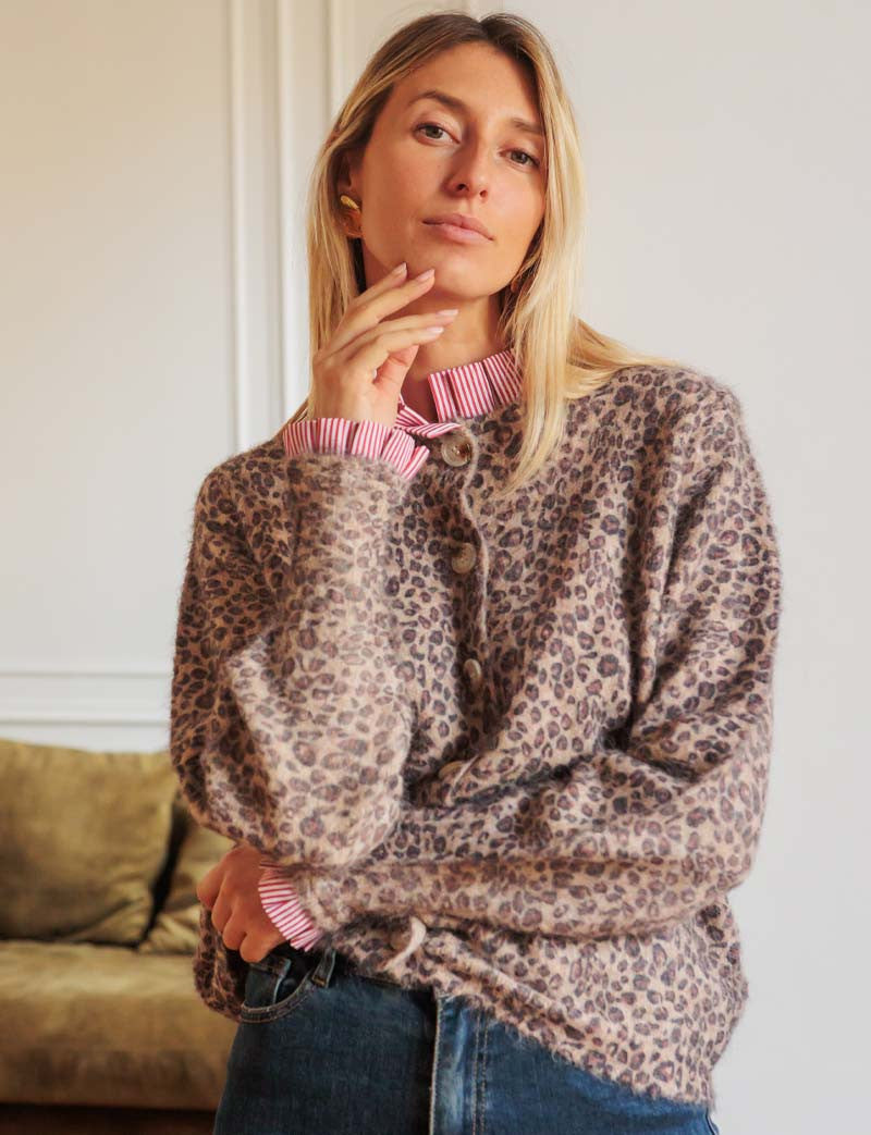 Cardigan léopard & rayures rouge Floran