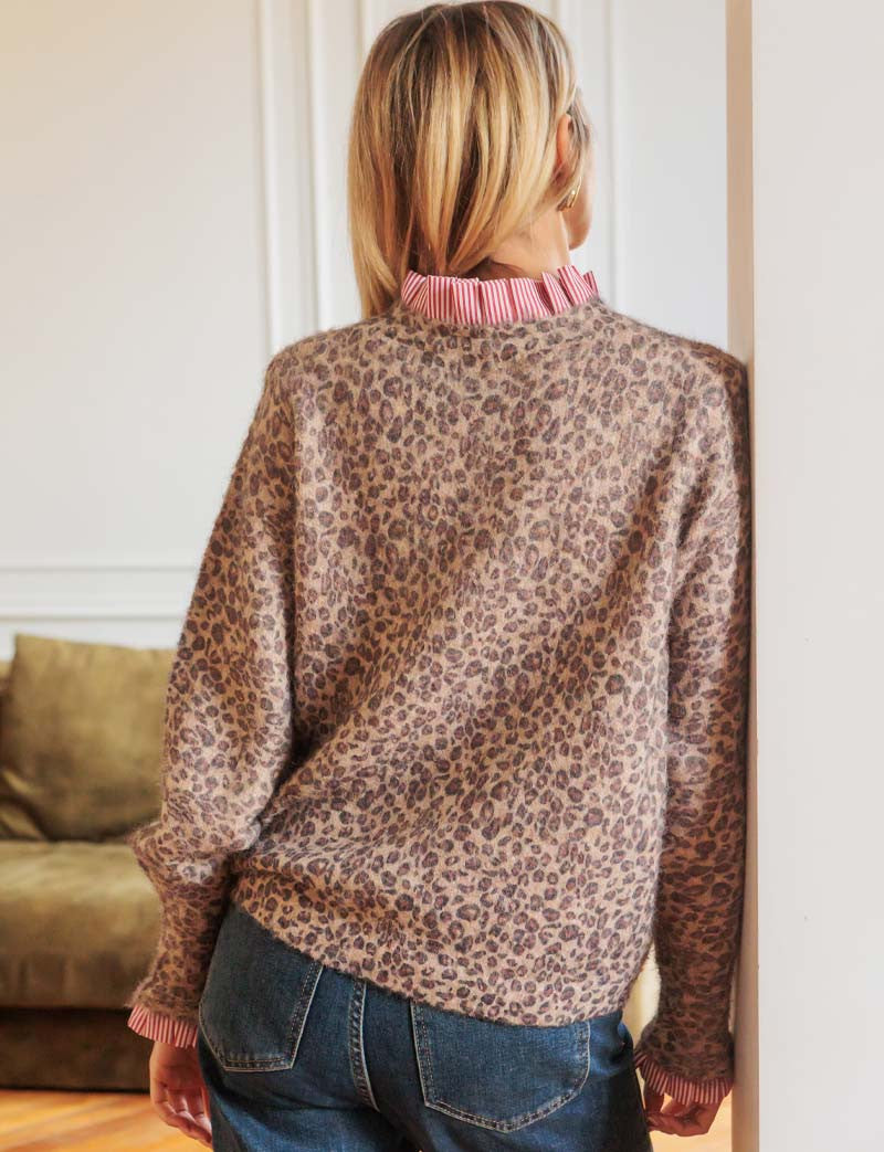 Cardigan léopard & rayures rouge Floran