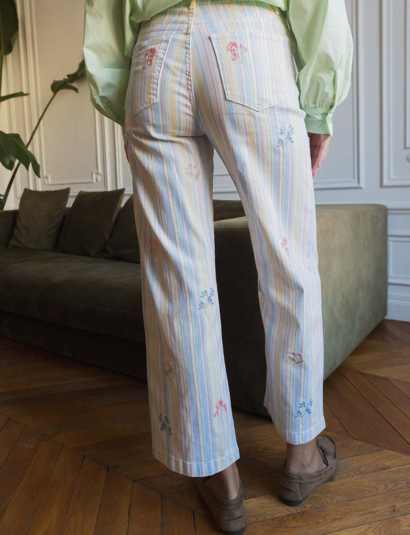 Jean à rayures & brodé Nissy