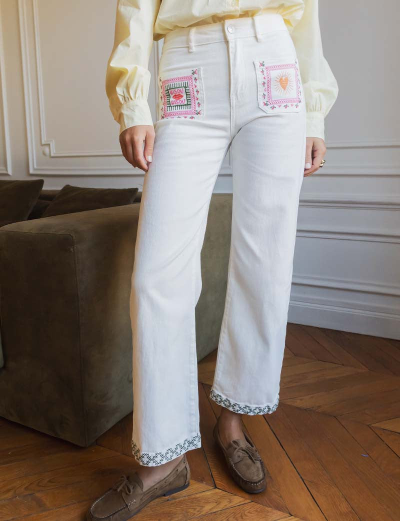 Jean blanc Bisou