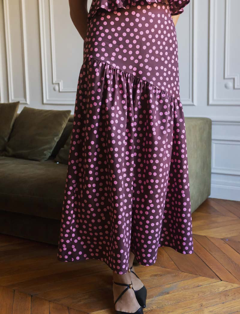 Jupe à pois bordeaux & rose Marisol