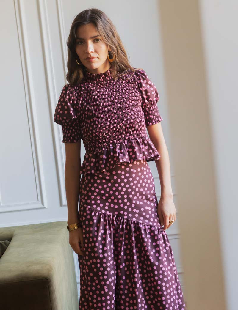 Jupe à pois bordeaux & rose Marisol