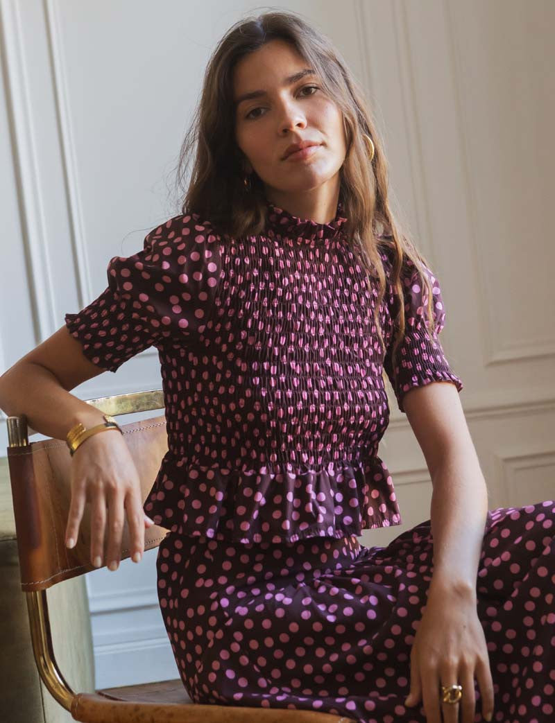 Top à pois bordeaux & rose Paloma