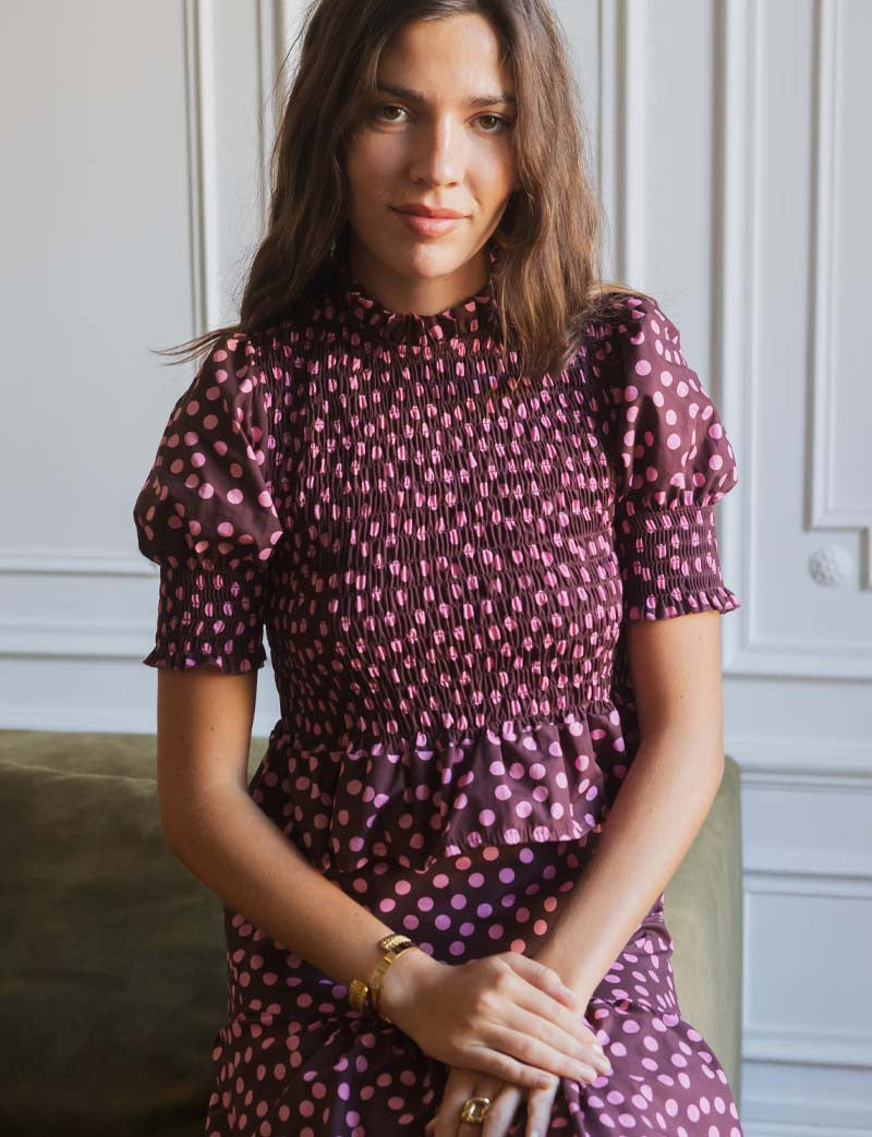 Top à pois bordeaux & rose Paloma