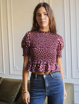 Top à pois bordeaux & rose Paloma