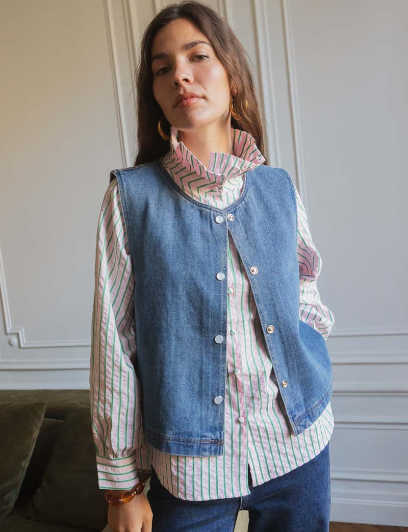 Chemise rose & verte Maité