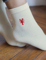 Chaussettes jaune clair & homard brodé
